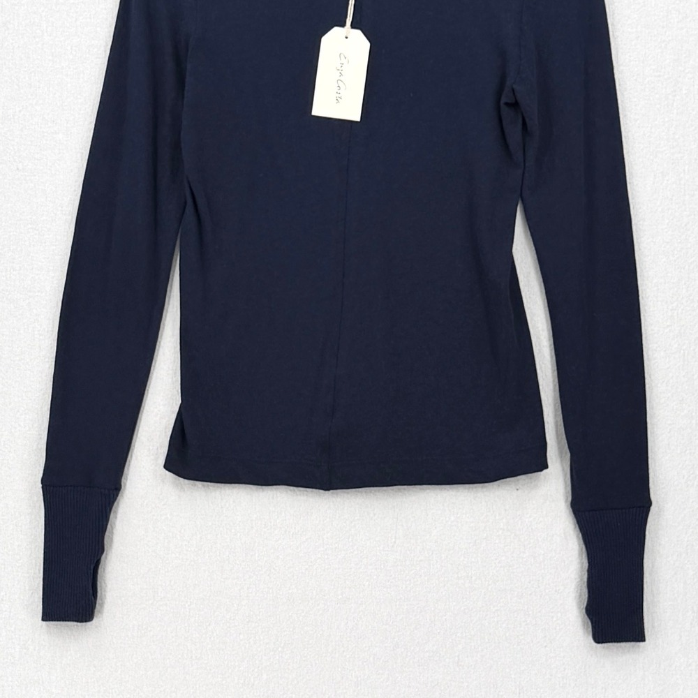 ENZA COSTA Cashmere Easy Cuffed U Neck Top Small Midnight Blue Minimalist Luxury - Picture 10 of 14